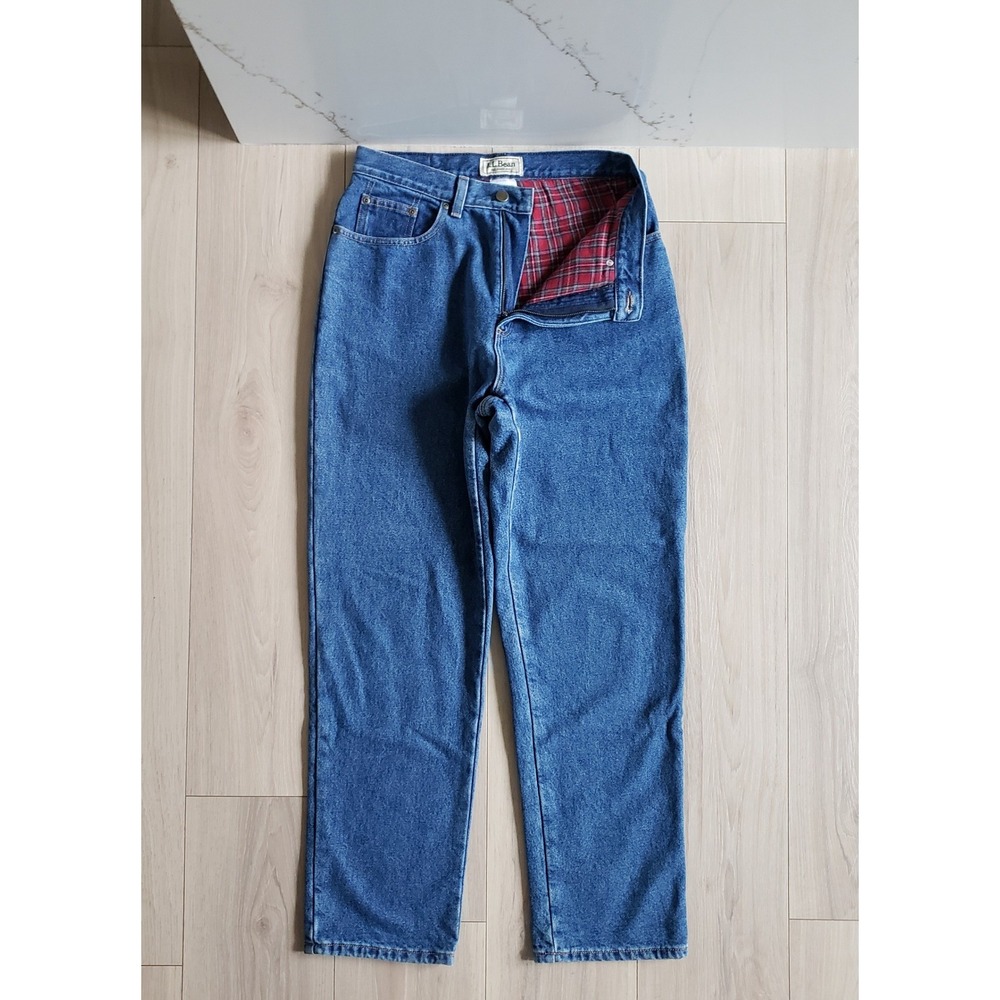 LL Bean Jeans Womens 10 Blue Flannel Lined Relaxed Fit Vintage Heritage Lumber